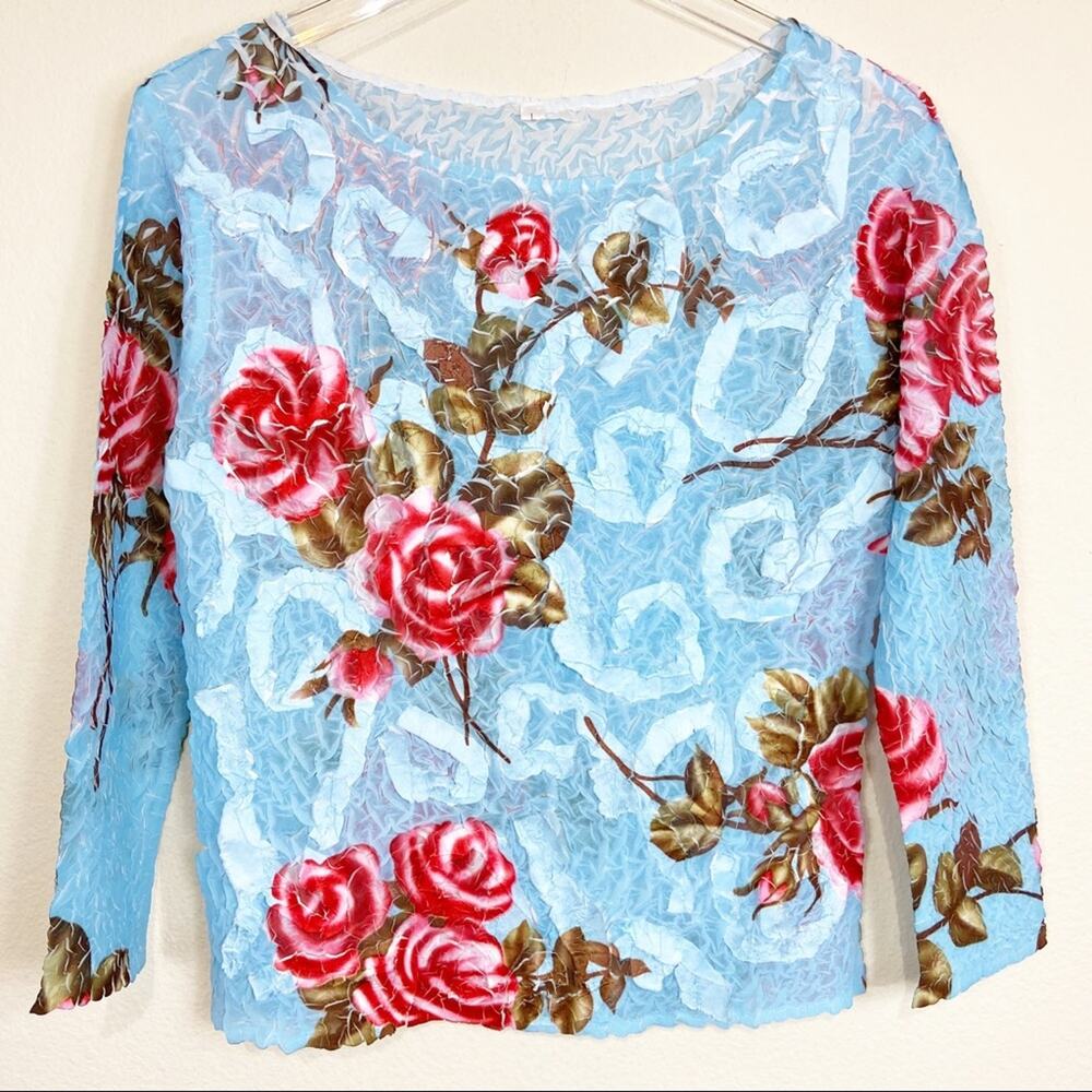 Rose Print Crinkle Top Sz L